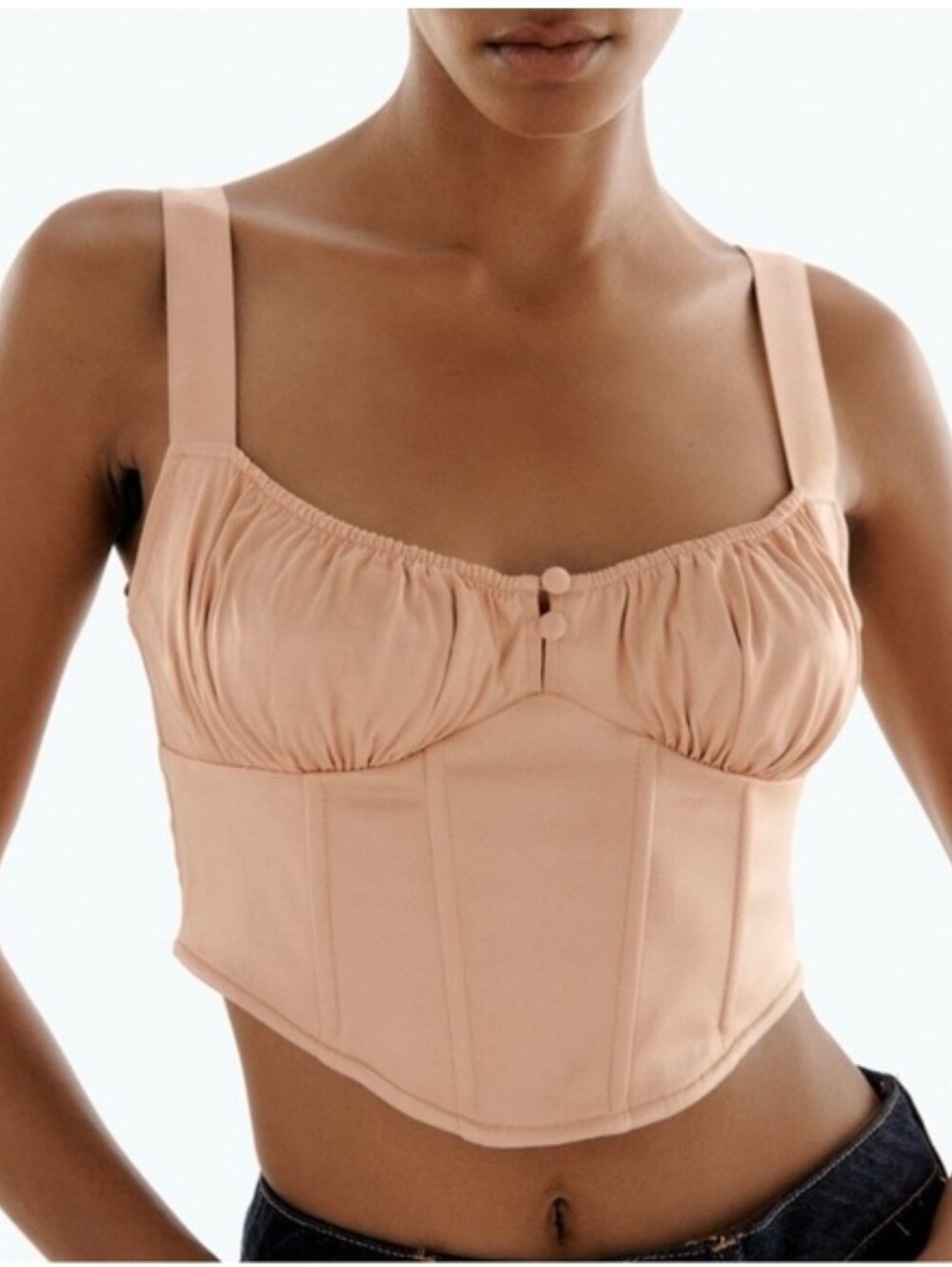 Zara Beige Satin-effect Cropped Bustier Corset Top Size XS